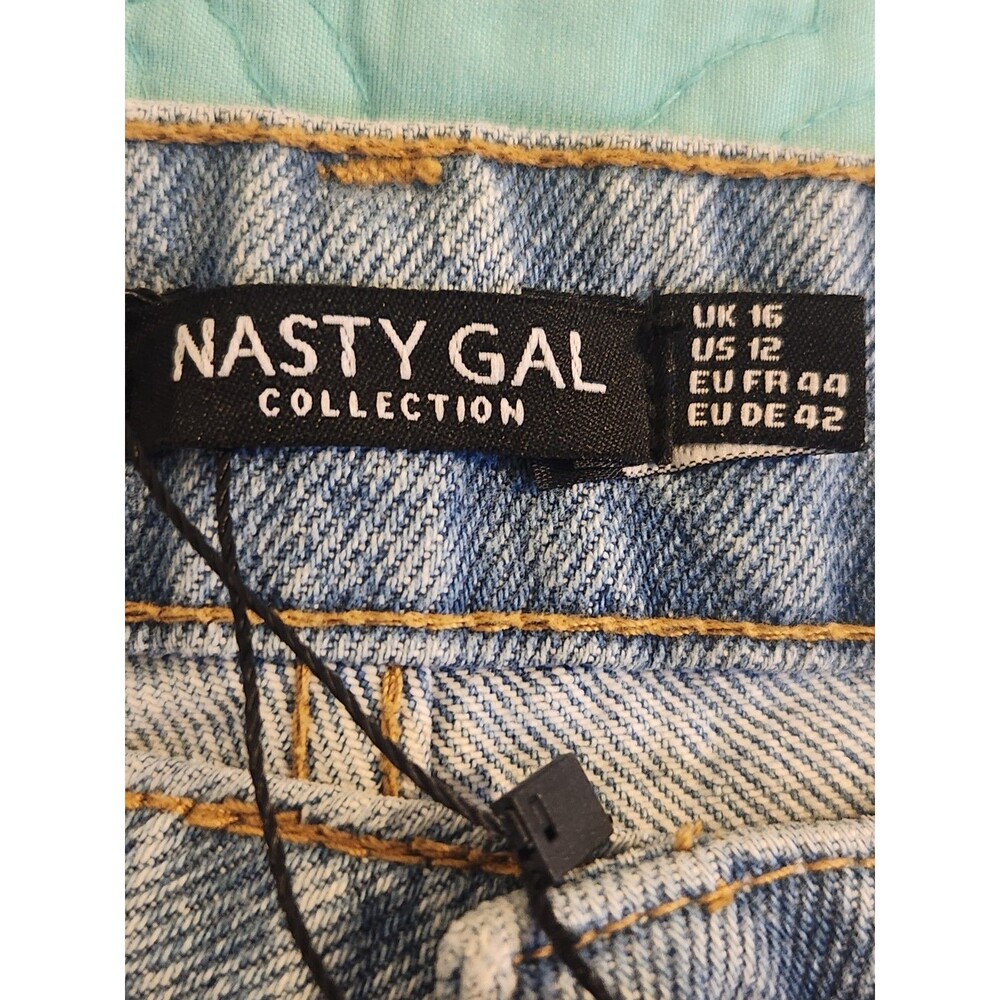 Nasty Gal Size US 12 Organic Blue Denim‎ Split Hem High Rise Mom Jeans NWT - Picture 5 of 11